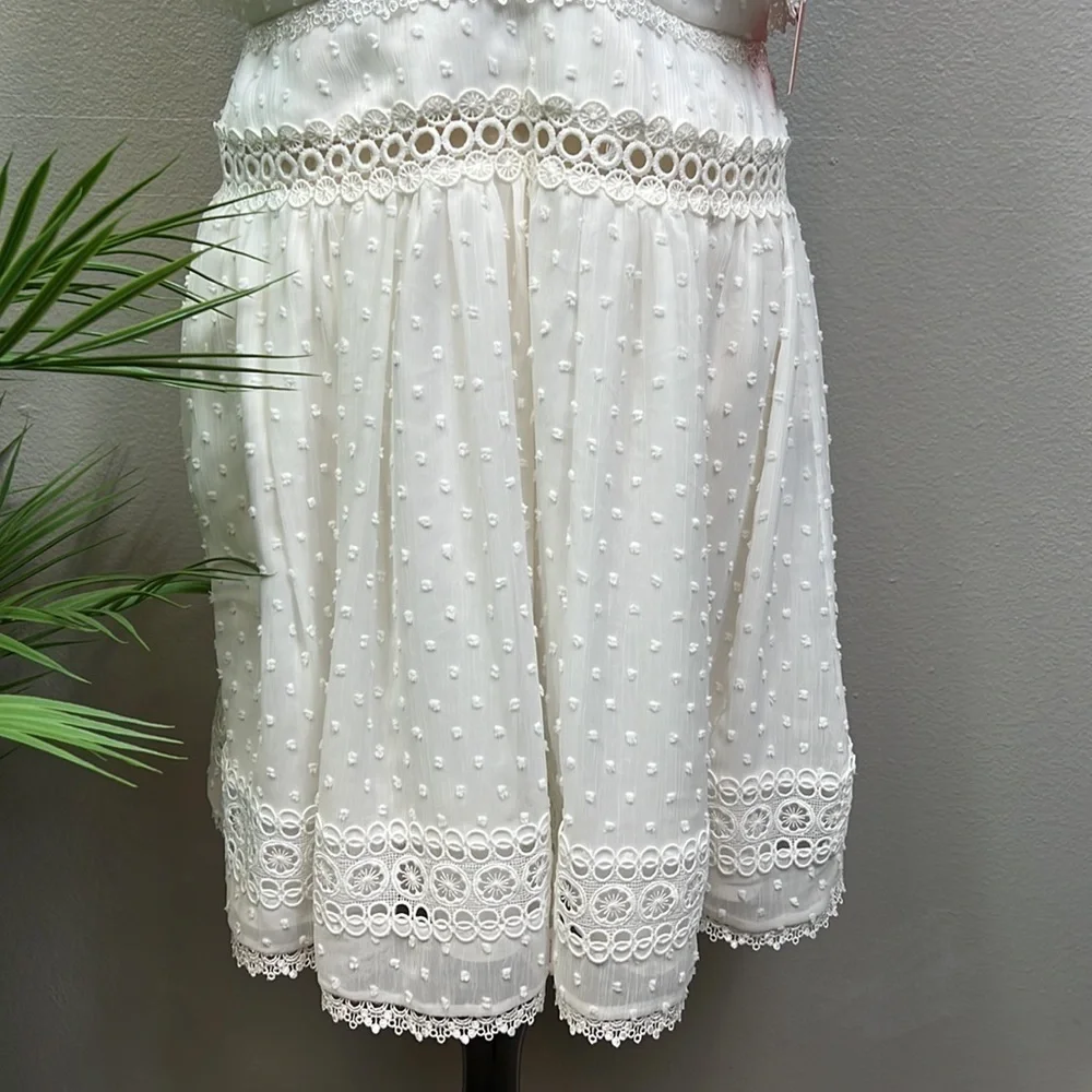 NWT Monique Lhullier White Midi Dress Eyelet Blouson Raised Polka Dots Lace 6 - Picture 6 of 13